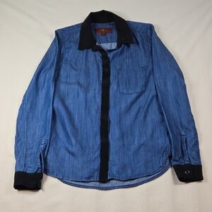 7 For All Mankind Blue Shirt Jacket with Black Trim